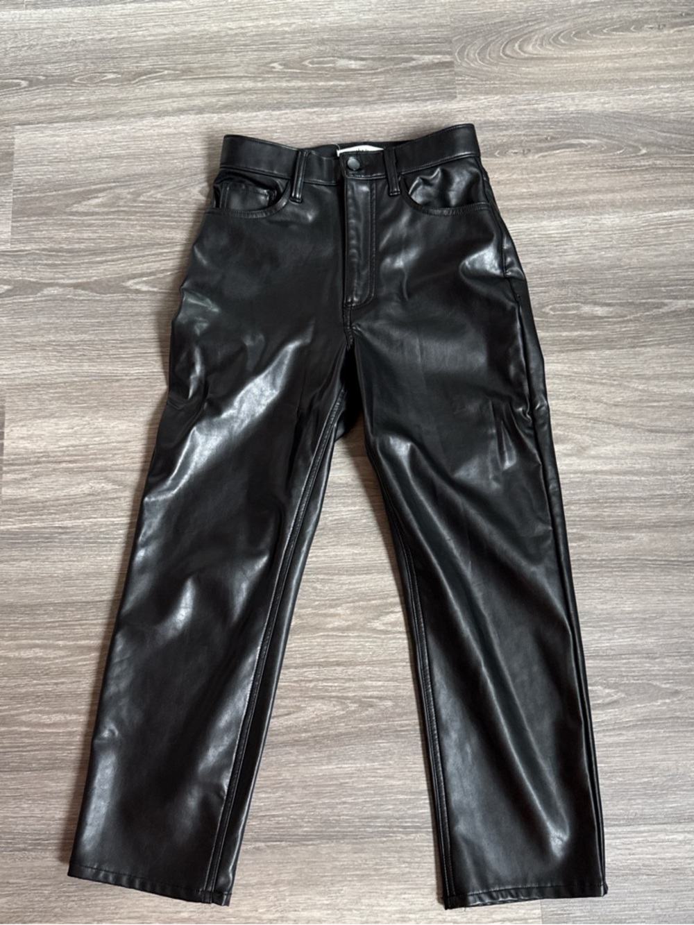 Abercrombie & Fitch Black Faux Leather High-Rise Ankle Straight Pants